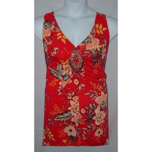 NEW NWT Embellished Red Floral Plus Sz 2X Stretchy Sleeveless Shirt PURPLE RAIN